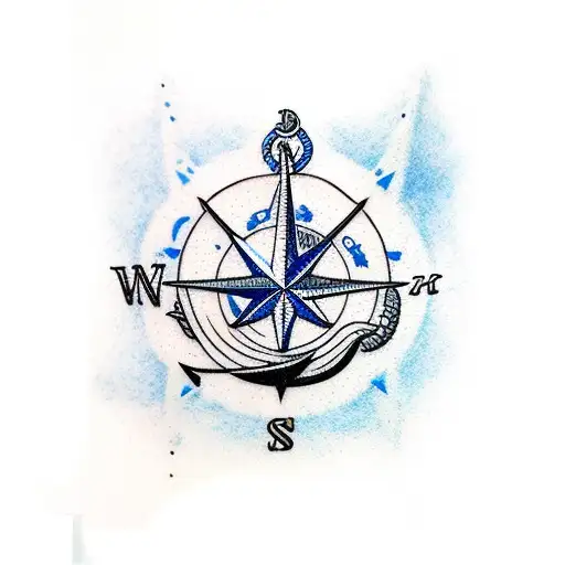 anchor compass blue marlin  tattoo design idea