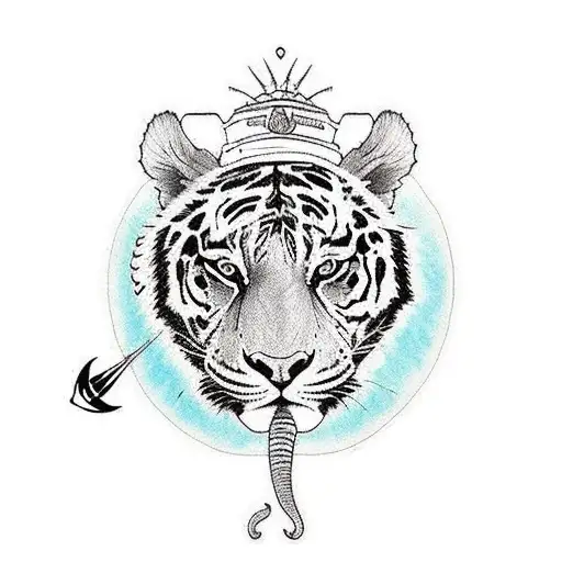 Quiero que sea la sabana, con un elefante, un tigre unos cuantos pájaros a rey de la selva, el sol arriba a la izquierda tattoo design idea