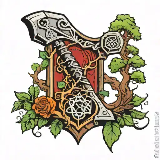 Thor's hammer and the tree of life tattoo design idea