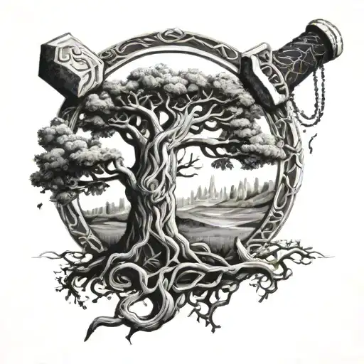 tree of life thor's hammer tattoo design idea
