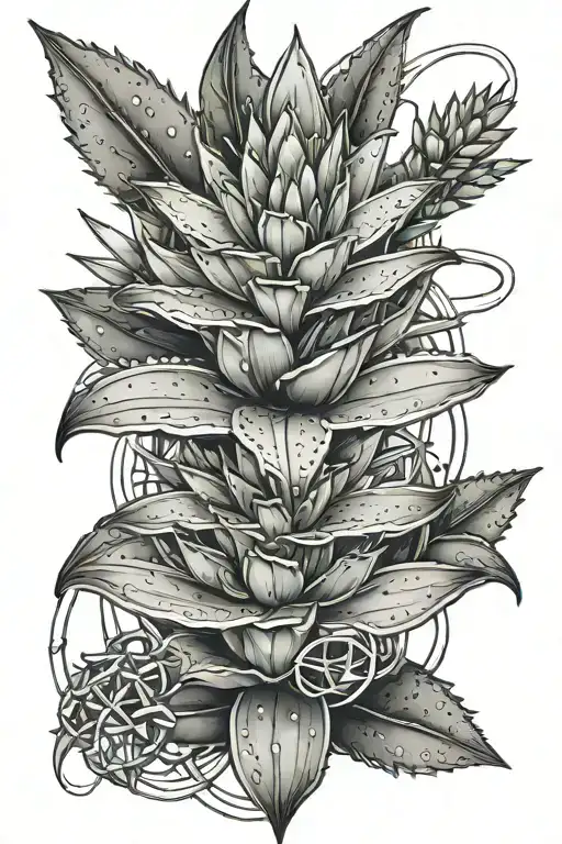 aloe vera plant with chemistry elements intertwined tattoo design idea