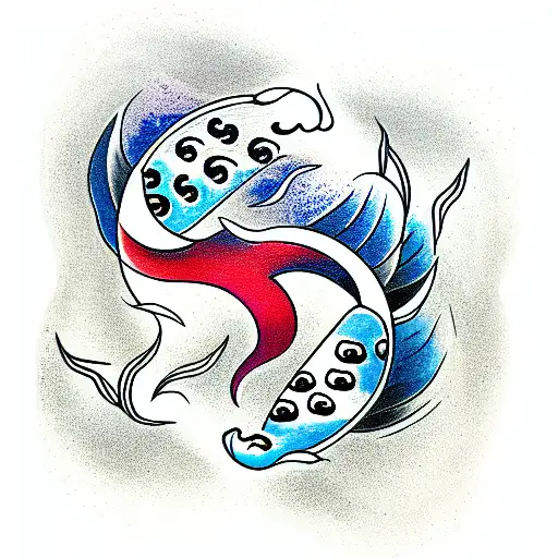 koi fish swimming, yin yang, Lotus Flower, water  tattoo design idea