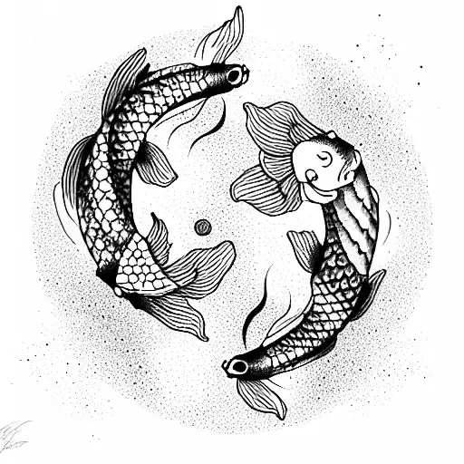 koi fish swimming, yin yang, Lotus Flower, water  tattoo design idea