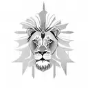 A lion standing proudly in front of a majestic coliseum tattoo design idea