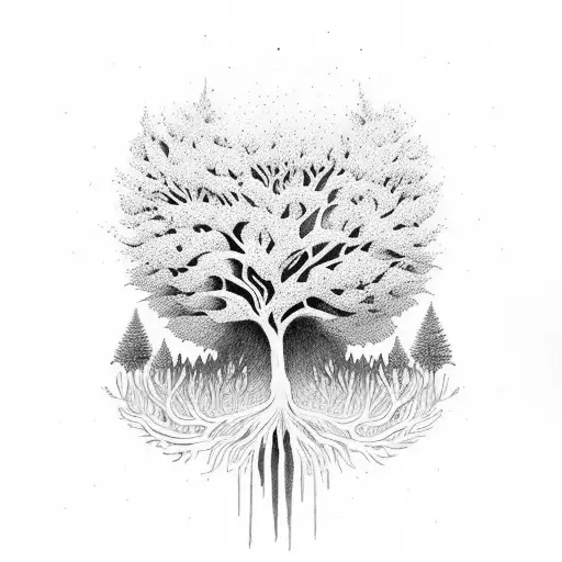 arbol con ramas entrelazadas que forman un laso tattoo design idea