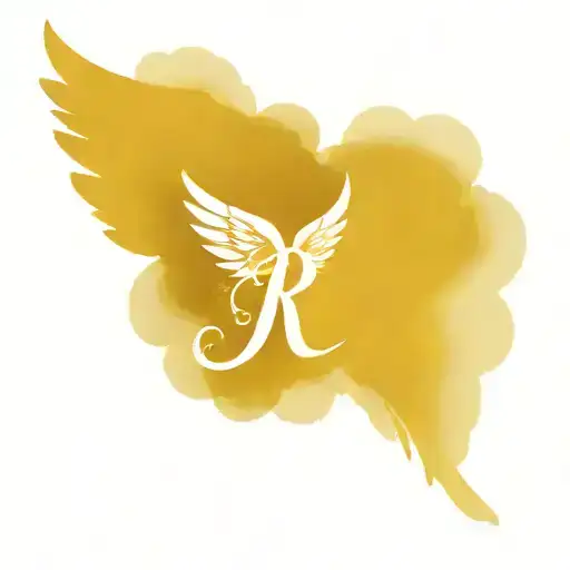 angel wings with the letter R subtly incorporated tattoo design idea