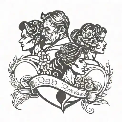 dad memorial piece silhouette filled followed by 2 daughters and a son tattoo design idea