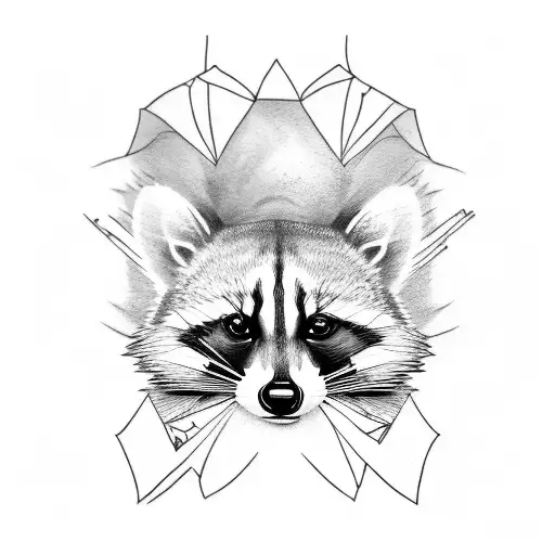 line art tattoo of raccoon and cat touching with noses tattoo design idea