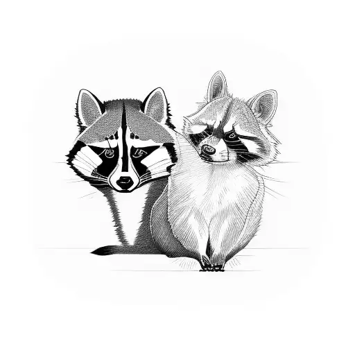 line art tattoo of raccoon and cat tattoo design idea