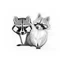 line art tattoo of raccoon and cat tattoo design idea
