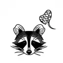 line art tattoo of raccoon and cat touching with noses tattoo design idea