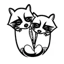 line art tattoo of raccoon and cat touching with noses tattoo design idea