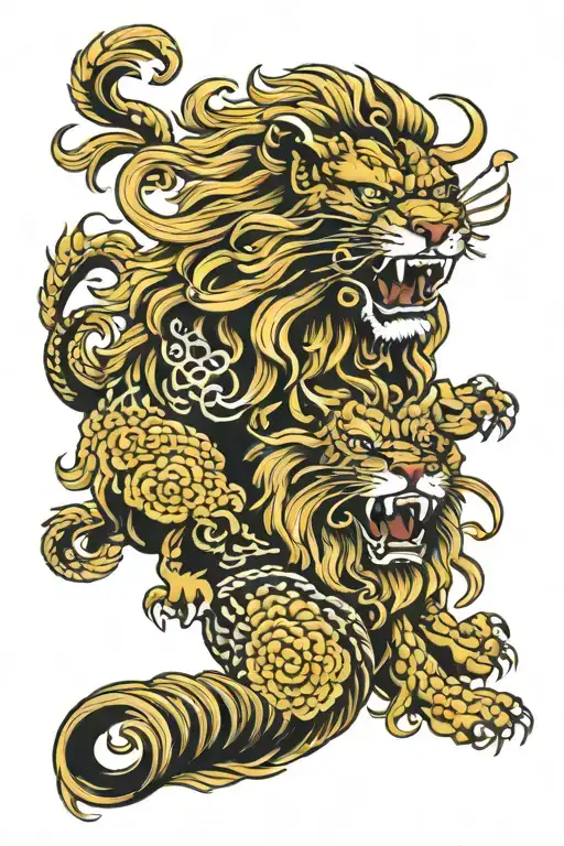 3 golden  headed lion tattoo design idea