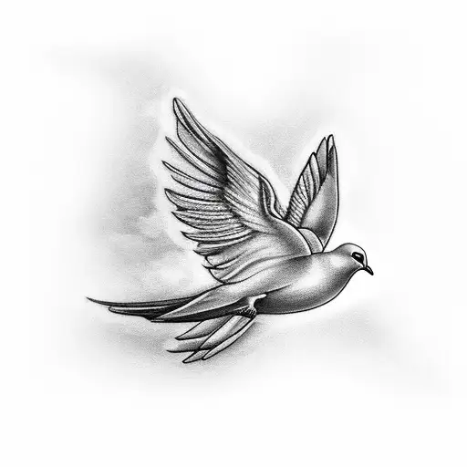 two doves flying in the sky in black and grey. tattoo design idea