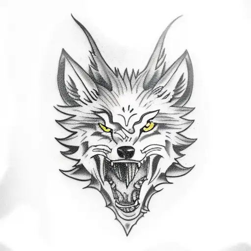 fenrir wolf with mouth open tattoo design idea
