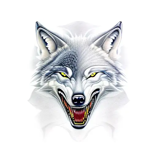 fenrir wolf with mouth open side view tattoo design idea