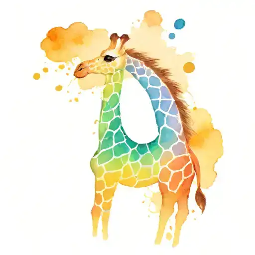 rainbow giraffe with watercolor background  tattoo design idea