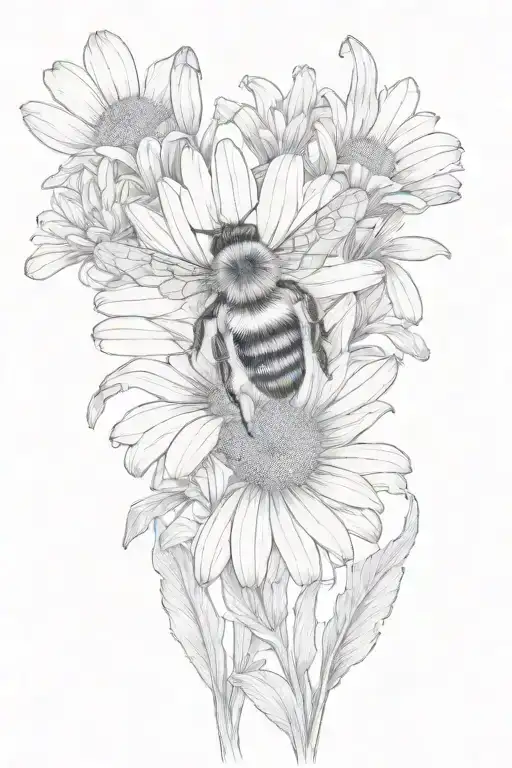 bumble bee landing on daisy flower tattoo design idea