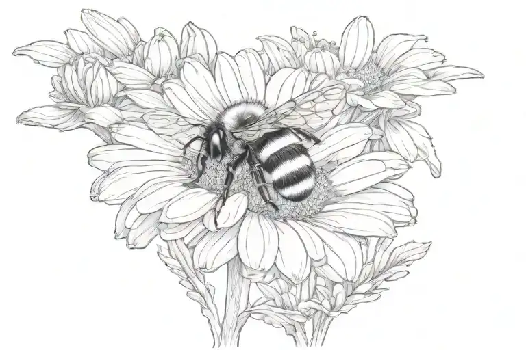 bumble bee landing on daisy flower tattoo design idea