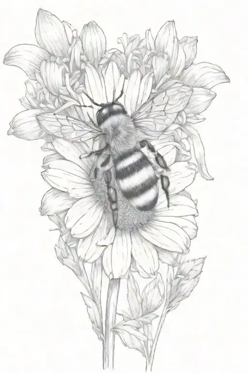 bumble bee landing on small daisy blooming  tattoo design idea