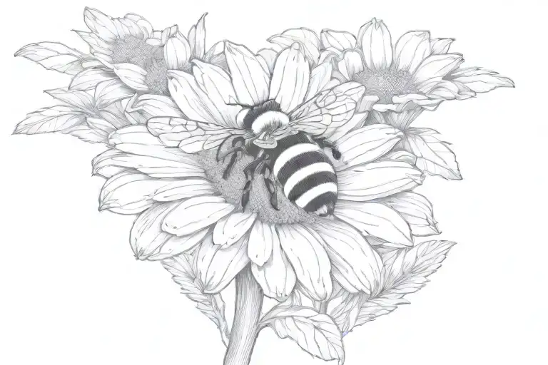 bumble bee landing on daisy flower tattoo design idea