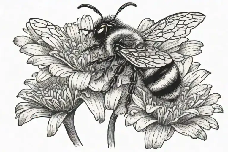 bumble bee landing on a daisy flower tattoo design idea