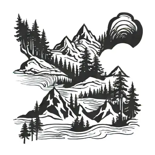 pacific northwest mountains and forest tattoo design idea