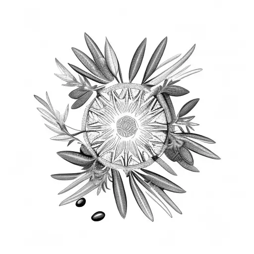 Rosemary, olive branches, Italian flowers, over a mandala background tattoo design idea