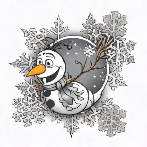 Black and white Olaf and snowflakes tattoo design idea
