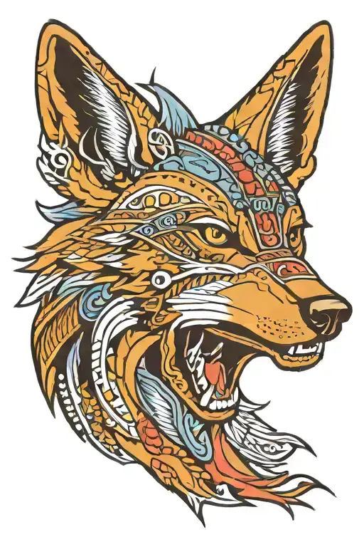 New Mexico theme with Zia symbol with a howling coyote tattoo design idea