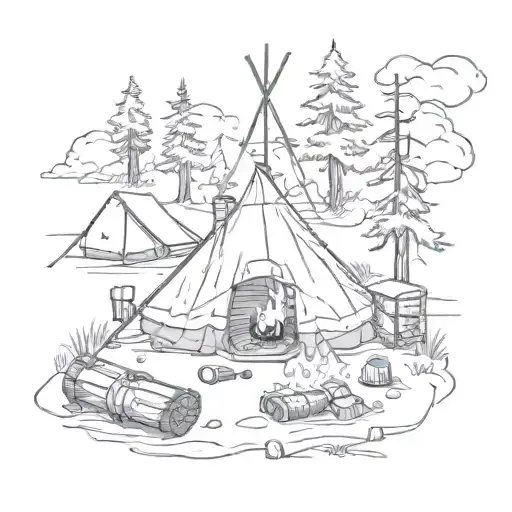 camp and fire tattoo design idea