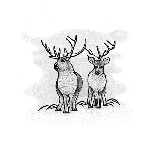 buck and baby doe walking together tattoo design idea