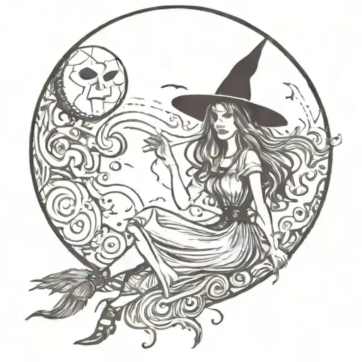 witch and moon  tattoo design idea