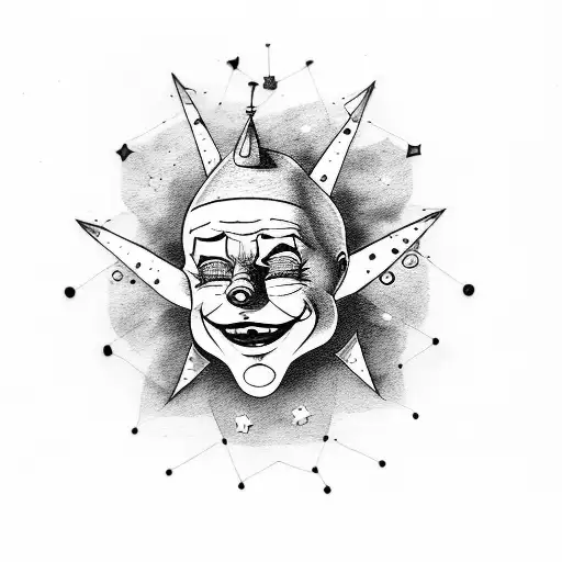 Polaris constellation with a crazy clown face tattoo design idea