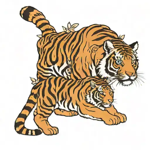 a mama tiger with three baby tiger tattoo design idea