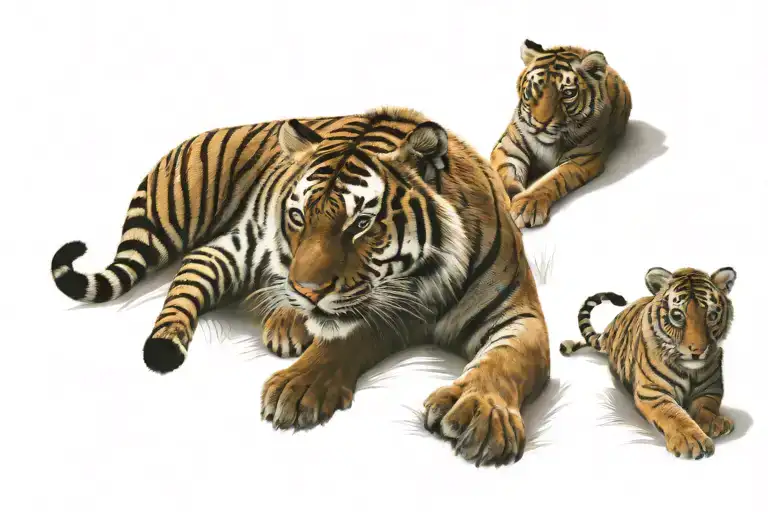 a mama tiger with thre baby tigers tattoo design idea