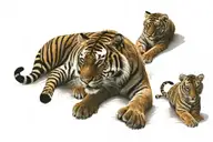 a mama tiger with thre baby tigers tattoo design idea