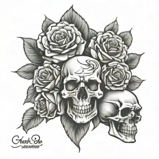 harley davidson & skulls and roses tattoo design idea