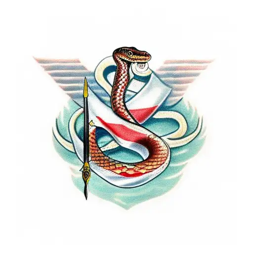 A snake wrapped around a dagger with the German, English and Algerian flag tattoo design idea