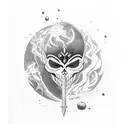 dark goddess black moon sword water tattoo design idea