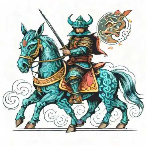 samurai armor, teal glowing eyes tattoo design idea