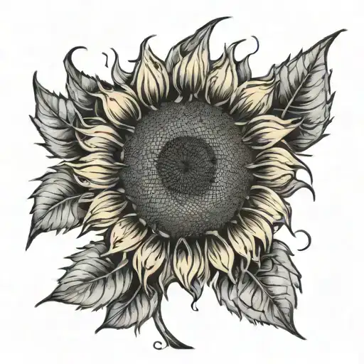 A tattoo with elements intertwined with Van Gogh's iconic sunflowers using the symbol of autism tattoo design idea