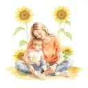 A mother sits next to her son, who is on the autism spectrum. In the background, a painting of sunflowers, evoking the w tattoo design idea