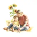 A mother sits next to her son, who is on the autism spectrum. In the background, a painting of sunflowers, evoking the w tattoo design idea