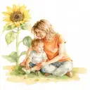 A mother sits next to her son, who is on the autism spectrum. In the background, a painting of sunflowers, evoking the w tattoo design idea