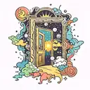 open door with the universe and light spectrum coming through it  tattoo design idea