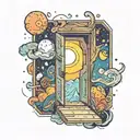 open door with the universe and light spectrum coming through it  tattoo design idea