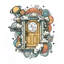 open door with the universe and light spectrum coming through it  tattoo design idea