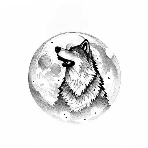 Majestic mountain range with a wolf howling at the moon tattoo design idea
