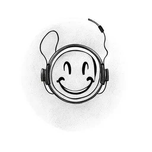 smiley face with headphones tattoo design idea